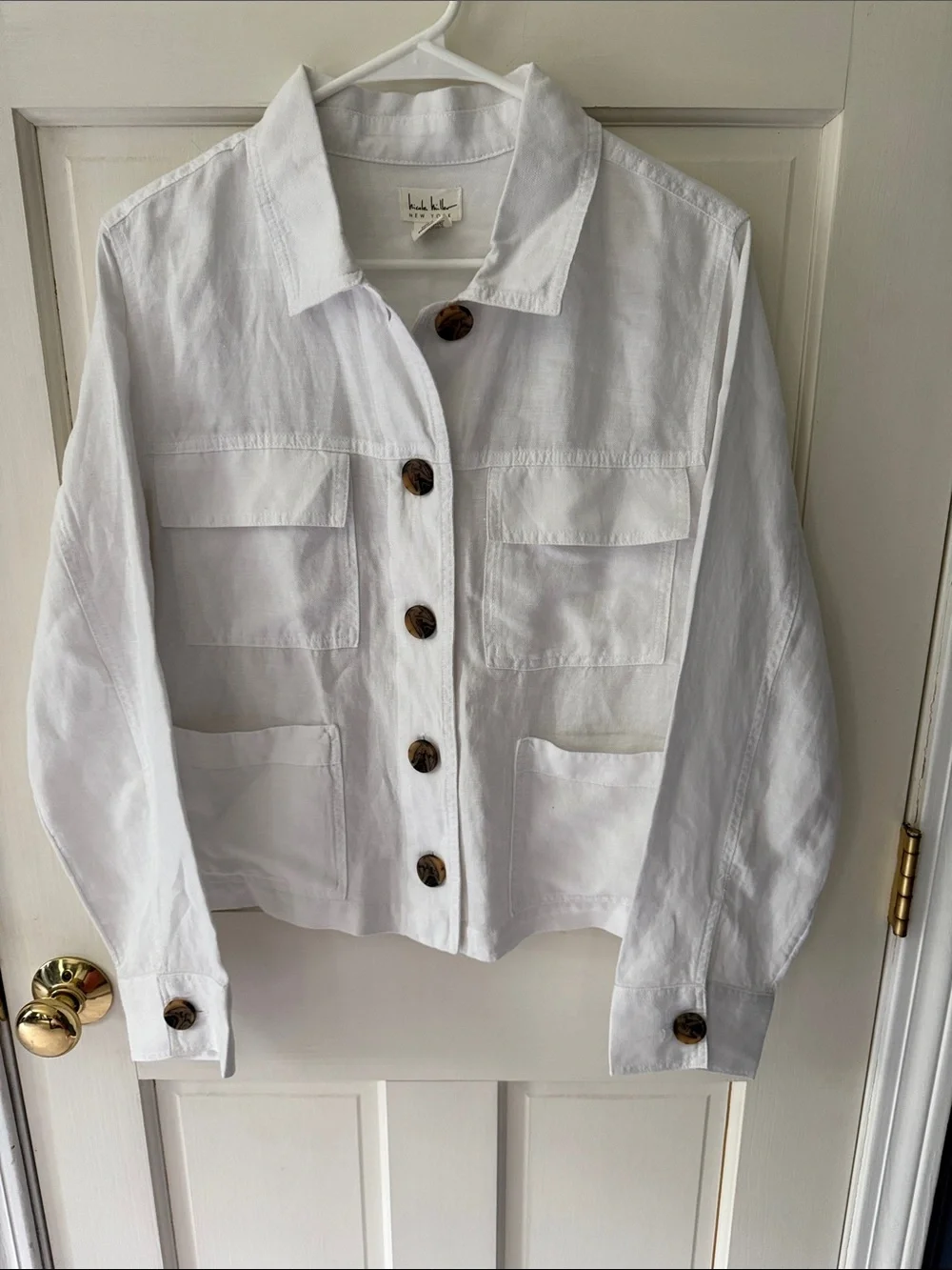 Women's White Button-Front Linen Jacket